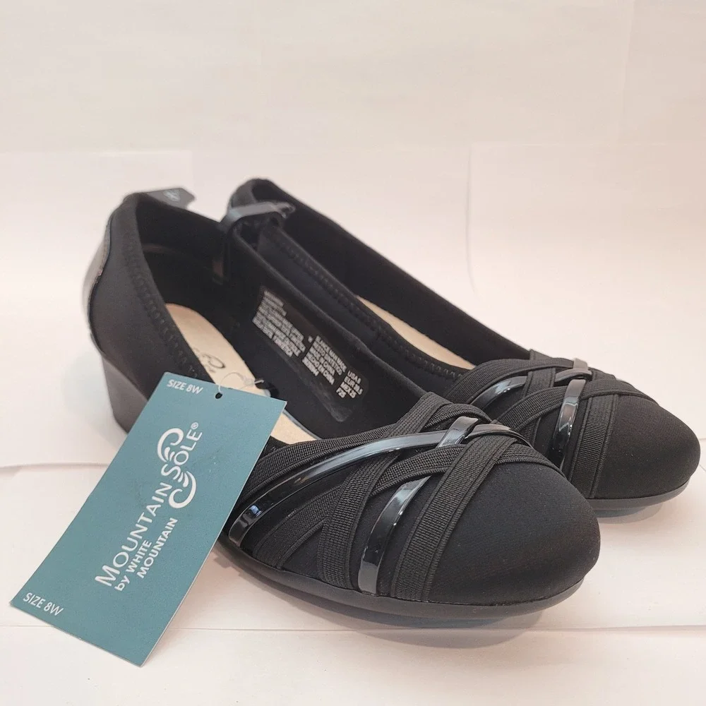 Mountain‎ Sole MS Ballet WW Women Black Low Wedge Wide Width Shoes 8W 674946354